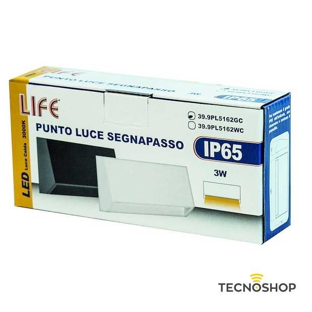 LIFE SEGNAPASSO RETTANGOLARE 3W 3000K IP65 CON FINITURA GRIGIA - immagine 3