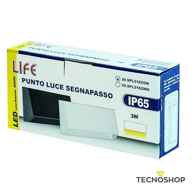 LIFE SEGNAPASSO RETTANGOLARE 3W 4000K IP65 CON FINITURA GRIGIA - immagine 3