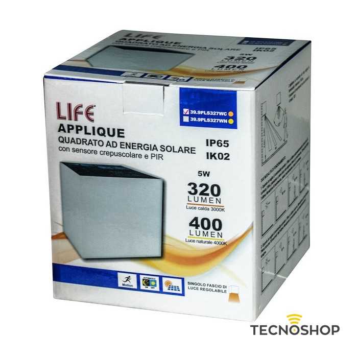 LIFE APPLIQUE LED CON PANNELLO SOLARE E SENSORE 5W 3000K BIANCO - immagine 3