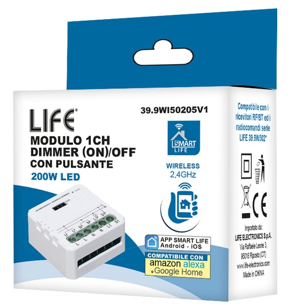 LIFE MODULO DIMMER 1CH A TAGLIO DI FASE SMART WIRELESS + RF 220V 200W - immagine 2