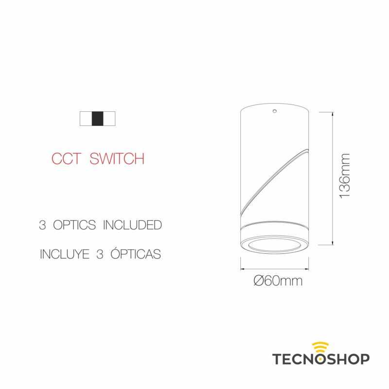 BENEITO CILINDRO SNODATO "PLUS" 8W CON 3 OTTICHE TRICOLOR NERO - immagine 2