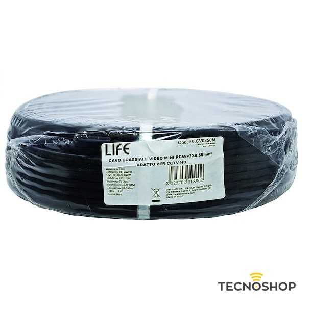 CAVO COMPOSITO 2 X 0.50 + MINI RG 59 PER TVCC HD NERO MATASSA 100 MT - immagine 2