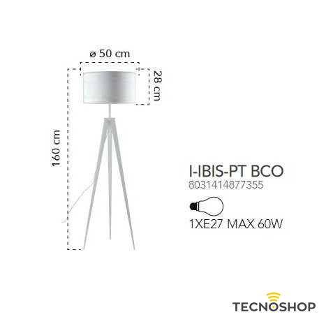 INTEC PIANTANA "IBIS" BIANCA 160CM 1XE27 CON PARALUME IN TESSUTO - immagine 2