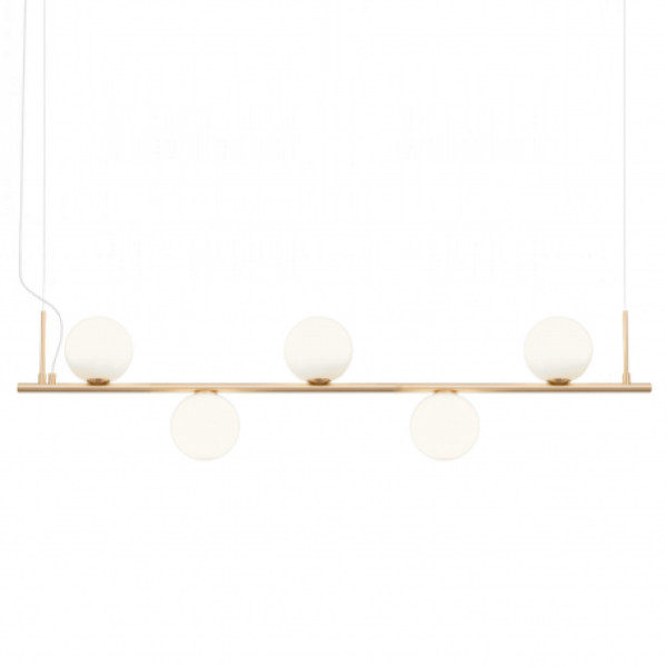 REDO SOSPENSIONE "TALIS" 5XE14 IN METALLO BRONZATO E VETRO SOFFIATO BIANCO