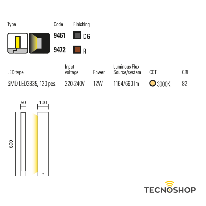 REDO PALETTO LED "TWIN" MONOEMISSIONE H=60cm 11W 3000K GRIGIO - immagine 3
