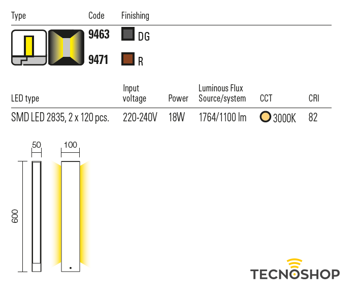 REDO PALETTO LED "TWIN" BIEMISSIONE H=60cm 17W 3000K GRIGIO - immagine 2