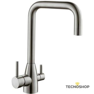 RUBINETTO MONOBLOCCO A 3 VIE CON CANNA A "C" IN ACCIAIO INOX SATINATO