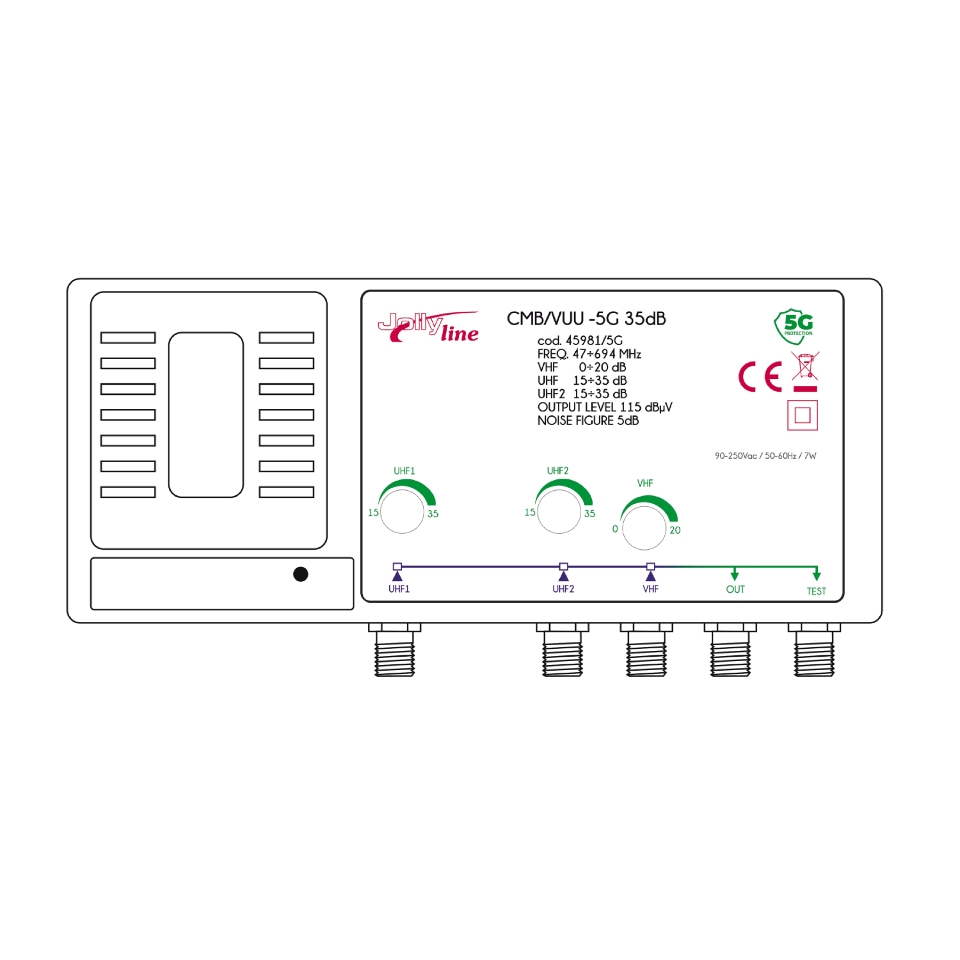 CENTRALINO DA MURO VHF/UHF/UHF 3 INGRESSI SEPARATI REGOLABILI 35db FILTRO 5G - immagine 2