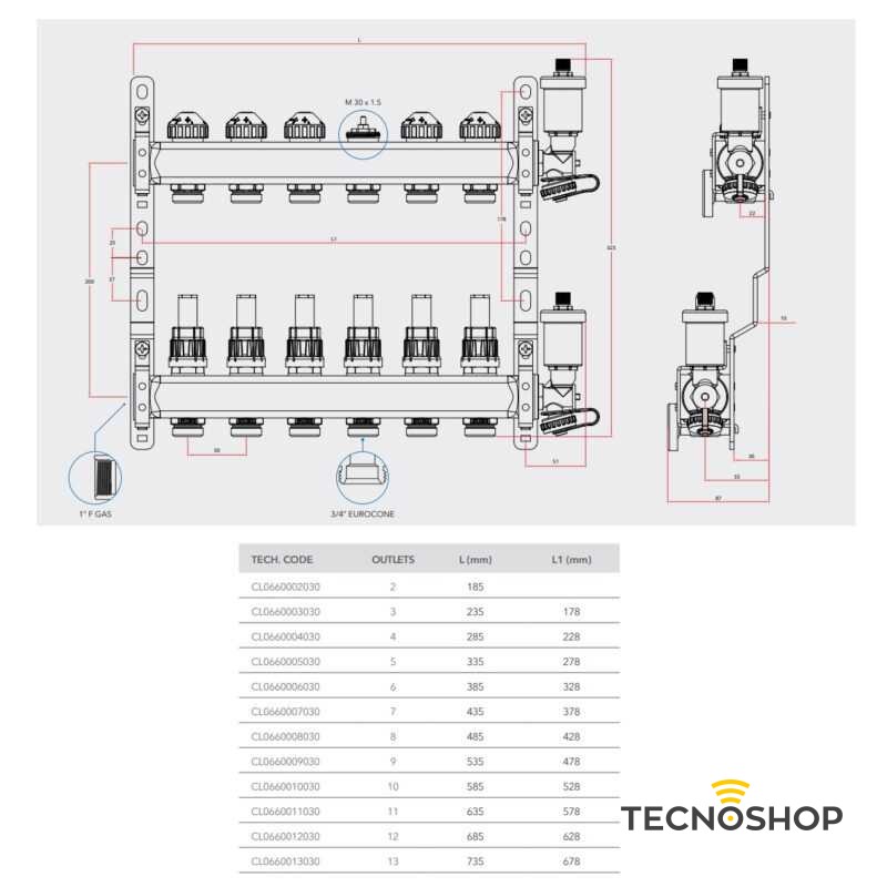 COMISA COLLETTORE DI DISTRIBUZIONE 1" F 5+5 VIE ATTACCHI 3/4" EUROCONO - immagine 2