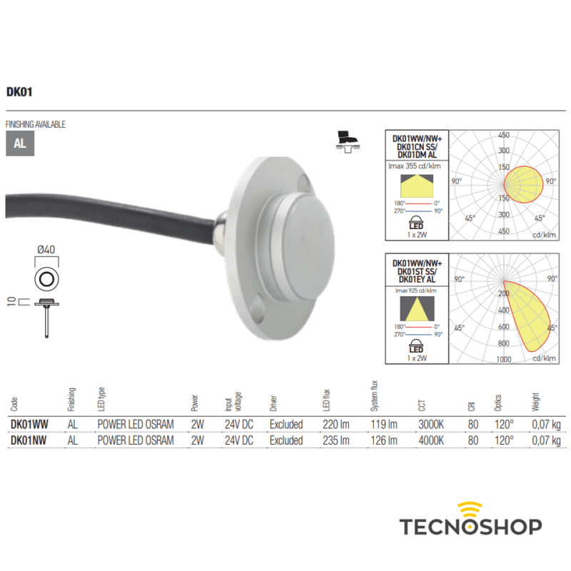 REDO INCASSO MOD. XDECK 2W 24V 3000K IP67 - SOLO CORPO - immagine 2