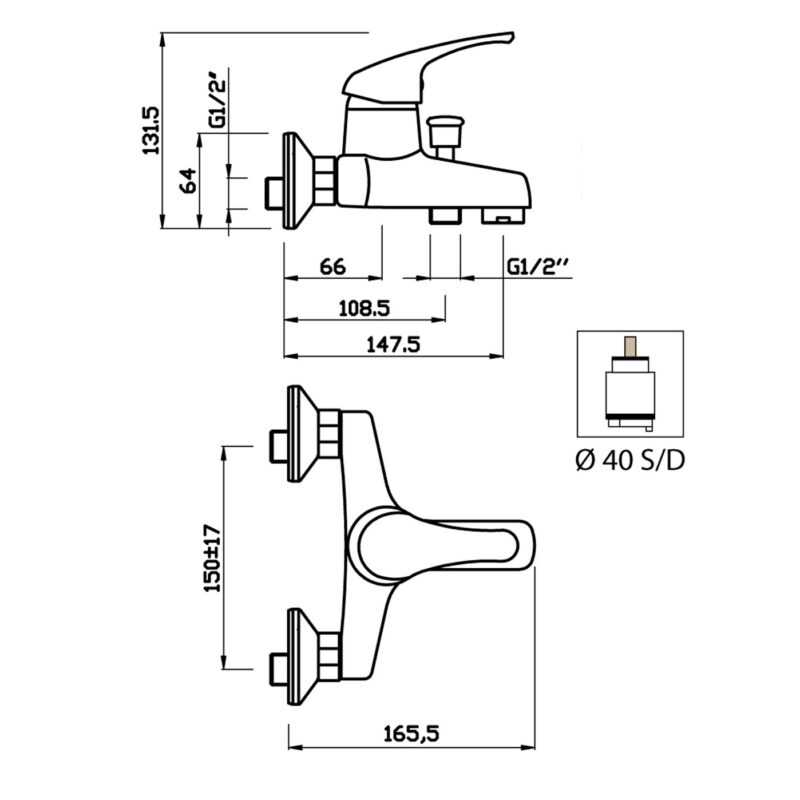 DUEMMEGGI MISCELATORE VASCA ESTERNO "PREMIERE" CROMATO CON DUPLEX E SET DOCCIA - immagine 2