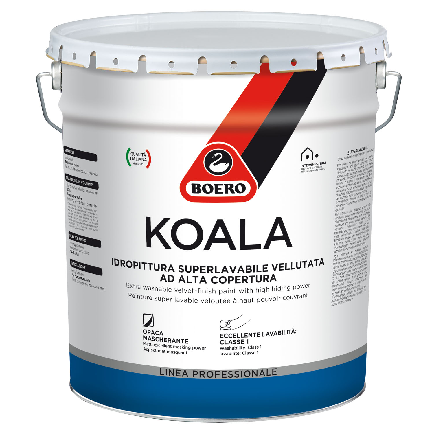 BOERO KOALA PITTURA SUPERLAVABILE VELLUTATA BIANCA AD ALTA COPERTURA DA 14LT