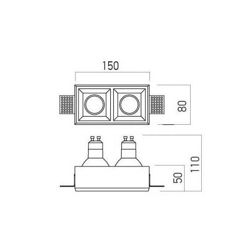 ARELUX XGESS FARETTO RASO SOFFITTO QUADRATO 2xGU10 150x80 - immagine 2