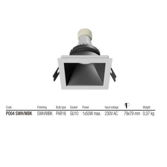 REDO FARETTO INCASSO XPOLI 1xGU10 QUADRATO CORNICE BIANCA E INTERNO NERO - immagine 2