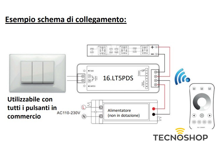 KIT CONTROLLER DIMMER CON RADIOCOMANDO TOUCH A 1 ZONA - immagine 2