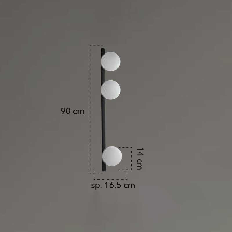 INTEC APPLIQUE "ENOIRE" NERO OPACO CON 3 SFERE E14 IN VETRO SATINATO - immagine 3