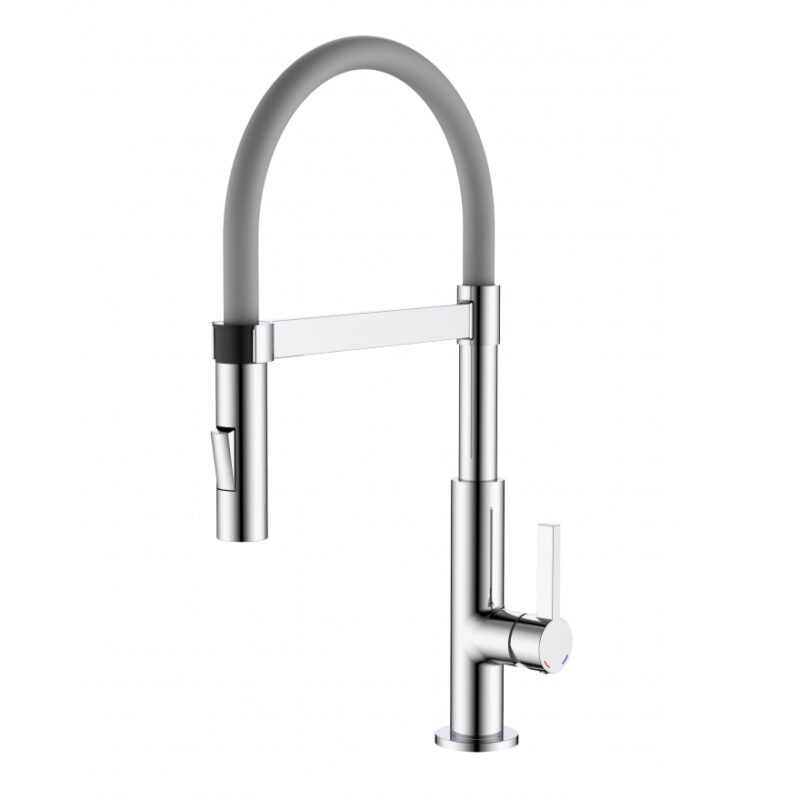 SPHERA MISCELATORE LAVELLO CUCINA 2 GETTI CON CANNA IN SILICONE GRIGIO