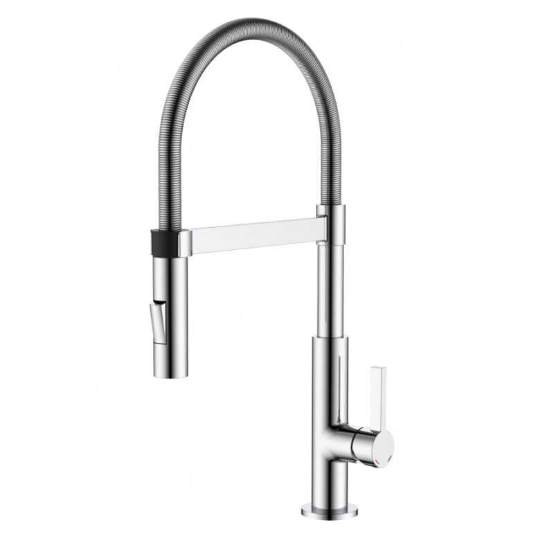 SPHERA MISCELATORE LAVELLO CUCINA 2 GETTI CON CANNA A MOLLA CROMATA