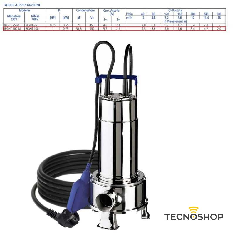 EBARA POMPA PER ACQUE SPORCHE RIGHT DA 1HP MONOFASE - immagine 3