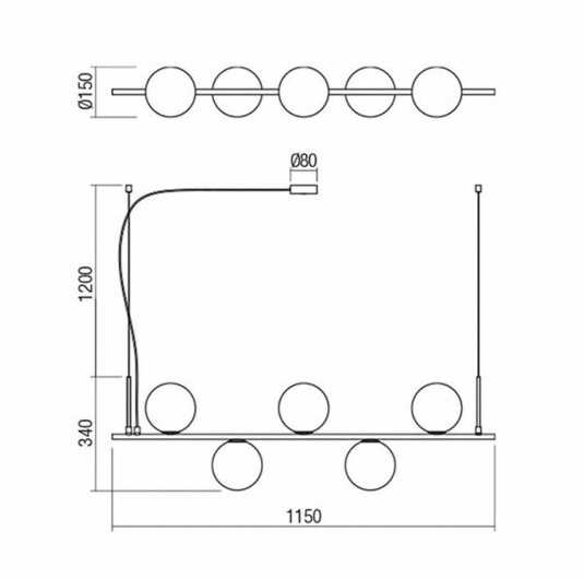 REDO SOSPENSIONE "TALIS" 5XE14 IN METALLO BRONZATO E VETRO SOFFIATO BIANCO - immagine 3
