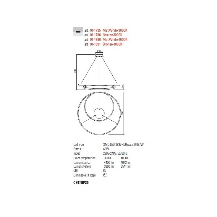 REDO SOSPENSIONE TORSION DIMMERABILE 35W 3000K BIANCO - immagine 2