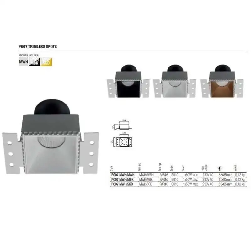 REDO XPOLI FARETTO QUADRATO INCASSO 1xGU10 CON INTERNO NERO - immagine 2