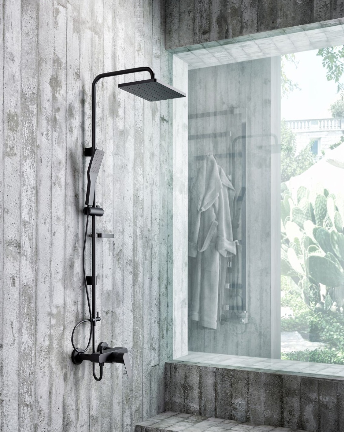 COLONNA DOCCIA NERO OPACO CON SOFFIONE DOCCIA E DOCCETTA MODELLO ROOF - immagine 2