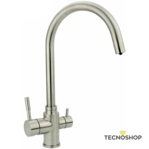 RUBINETTO MONOBLOCCO A 3 VIE CON CANNA CURVA IN ACCIAIO INOX SATINATO