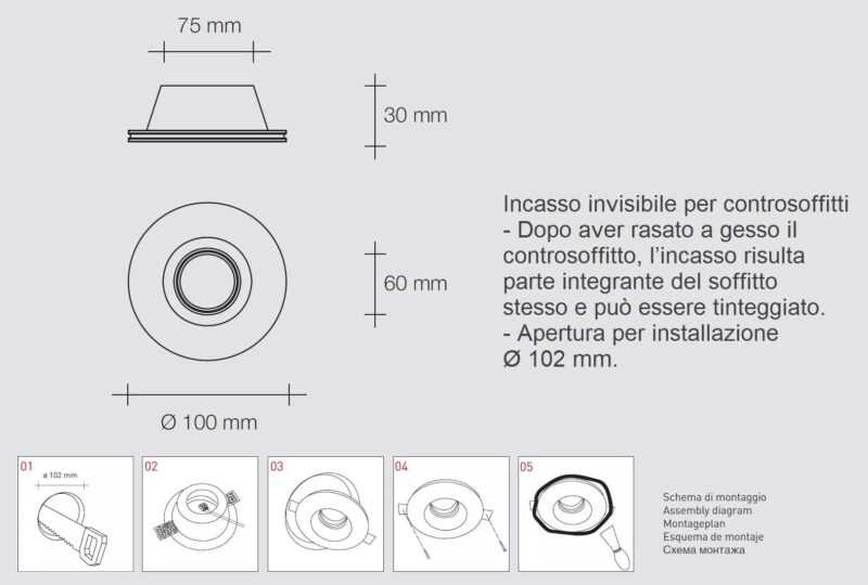 SFORZIN FARETTO TONDO IN GESSO A INCASSO CON PORTALAMPADA GU10 - immagine 4