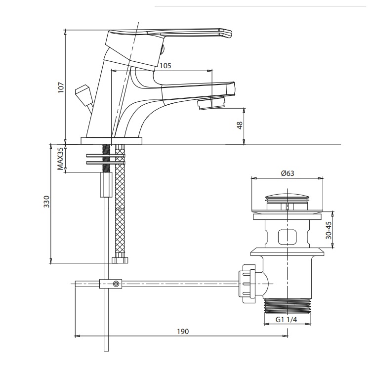 TECOM MISCELATORE LAVABO TIMELESS CROMATO CON PILETTA 1"1/4 - immagine 2