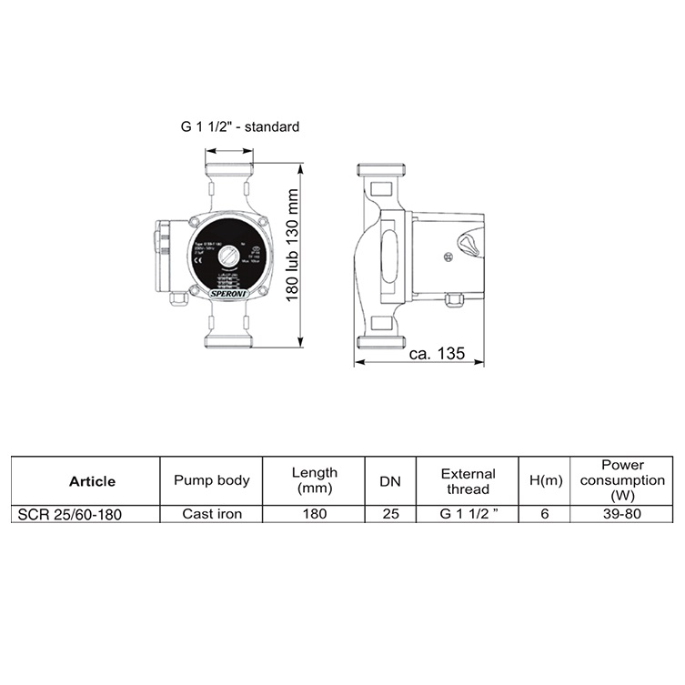 SPERONI CIRCOLATORE SCR 25/60-180 - immagine 3