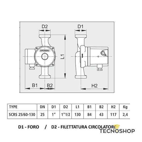 SPERONI CIRCOLATORE IN BRONZO SCR 25/60-130 PER SANITARIO - immagine 2