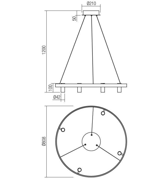 REDO SOSPENSIONE "SUMMIT" 36W+17.5W 3000K 3180LM D.80CM NERO E OTTONE - immagine 3