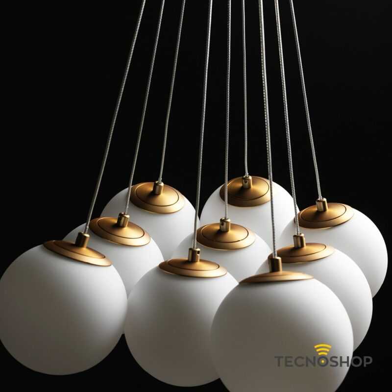 VIVIDA SOSPENSIONE "PEARL" 9 LUCI 50W 3000K D.58cm ORO SPAZZOLATO - immagine 2