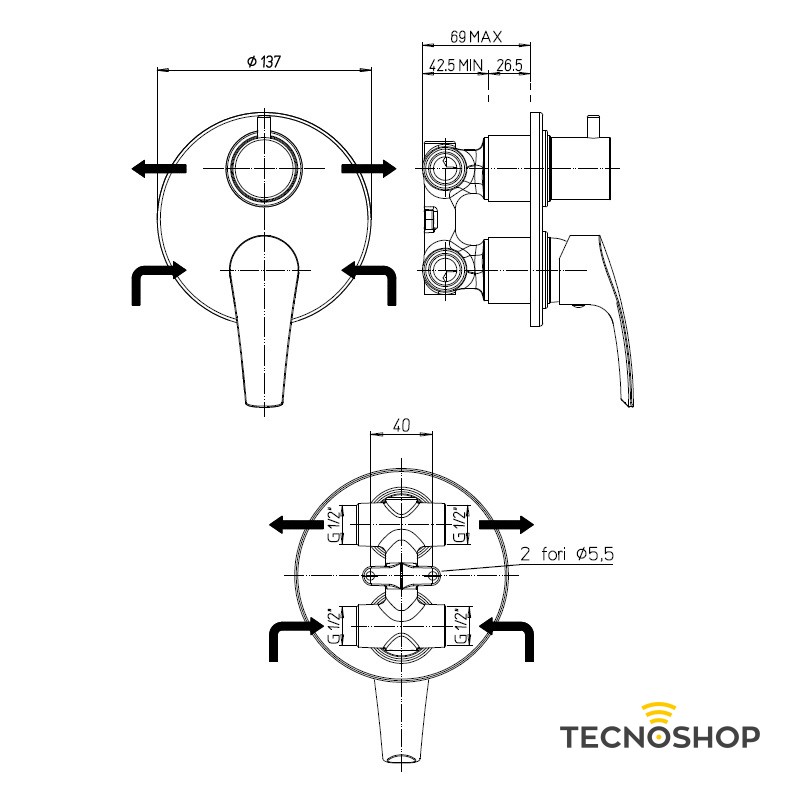 PAINI MONOCOMANDO INCASSO DOCCIA "BERRY 2" CON DEVIATORE CROMATO - immagine 2