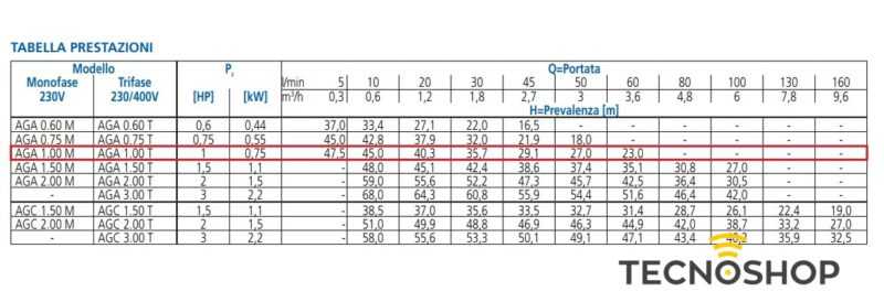 EBARA POMPA AUTODESCANTE AGA 1.00 M 220V DA 1HP - immagine 3