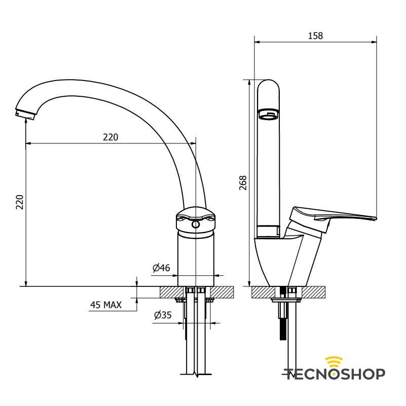 TEOREMA MISCELATORE LAVELLO CANNA ALTA SERIE T-ONE CROMATO - immagine 3