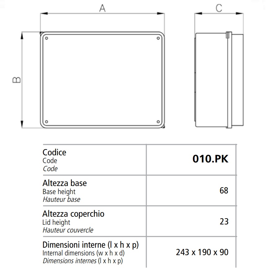 MARLANVIL CASSETTA PARETI LISCE CON COPERCHIO TRASPARENTE 243x190 mm - immagine 3
