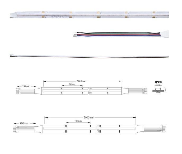 LIFE STRISCIA LED COB 24V RGB + BIANCO NATURALE 4000K 15W/M – 556 LM/M – BOBINA 5 METRI - immagine 3