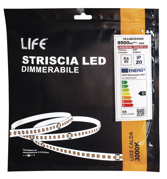 LIFE STRISCIA LED 240LED/M 24V 13W/M 3000K CRI80 IP20 – 1900 LM/M – BOBINA 5 METRI - immagine 2
