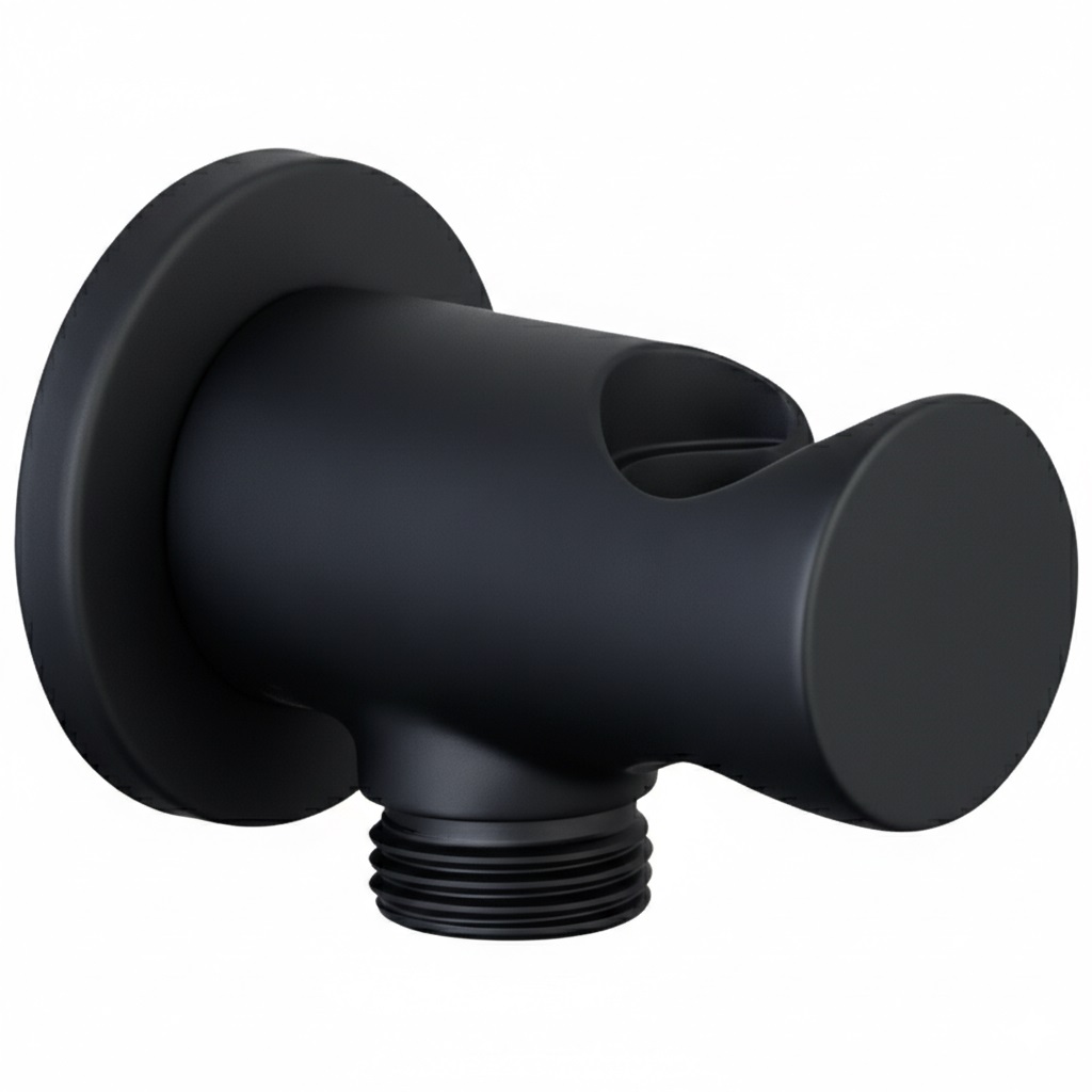 PRESA ACQUA TONDA 1/2" CON SUPPORTO DOCCETTA NERO OPACO