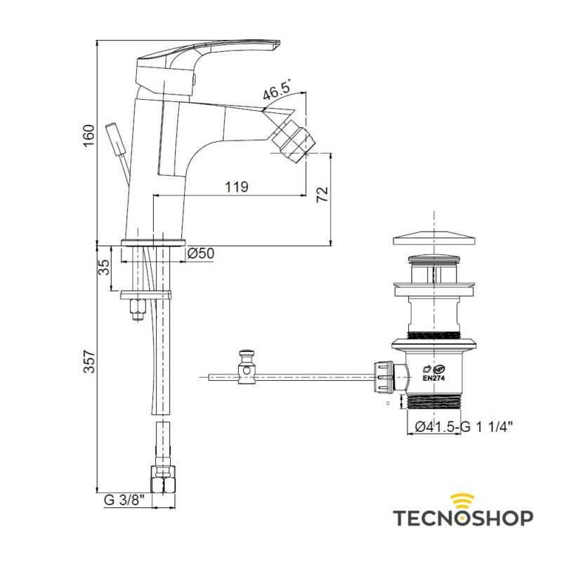 PAINI MONOCOMANDO BIDET "BERRY 2" CROMATO CON PILETTA DA 1"1/4 - immagine 2