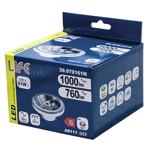LIFE LAMPADA LED AR111 ATTACCO G53 12W 45° 4000K 1000LM - immagine 3