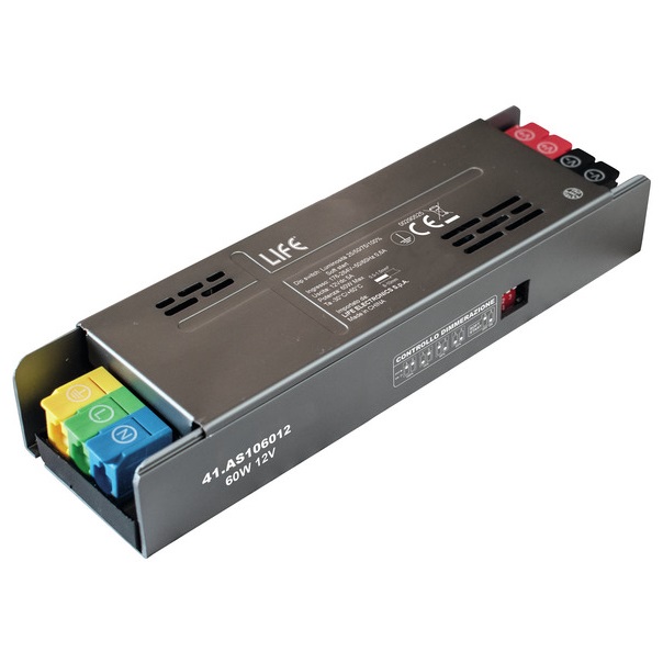 LIFE ALIMENTATORE METALLICO 12V 5A 60W CON INTENSITÀ REGOLABILE