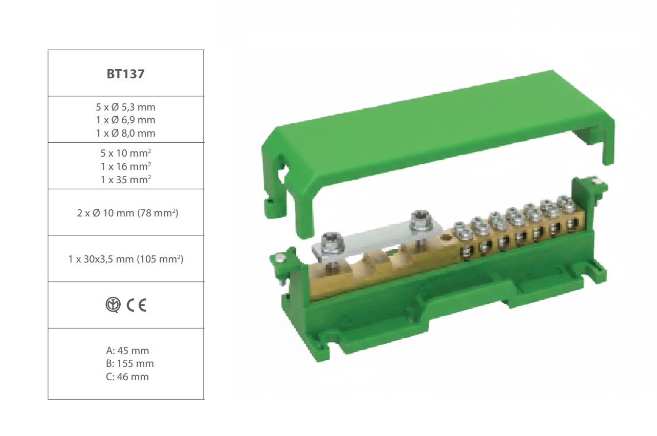 ARNOCANALI MORSETTIERA EQUIPOTENZIALE 10 FORI CON COPERCHIO - immagine 2
