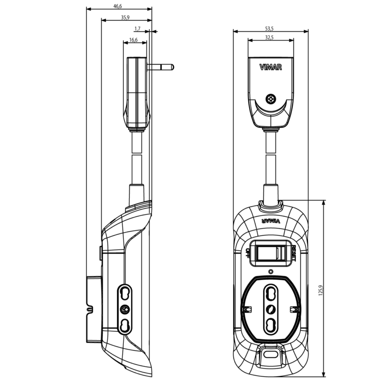 VIMAR MULTIPRESA CON SPINA PIATTA - 1 PRESA SCHUKO 16A + 2 PRESE 10A - immagine 2