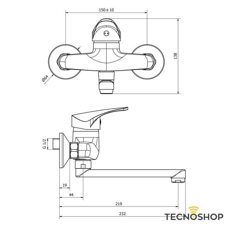 TEOREMA MISCELATORE LAVELLO A PARETE SERIE T-ONE CROMATO - immagine 2