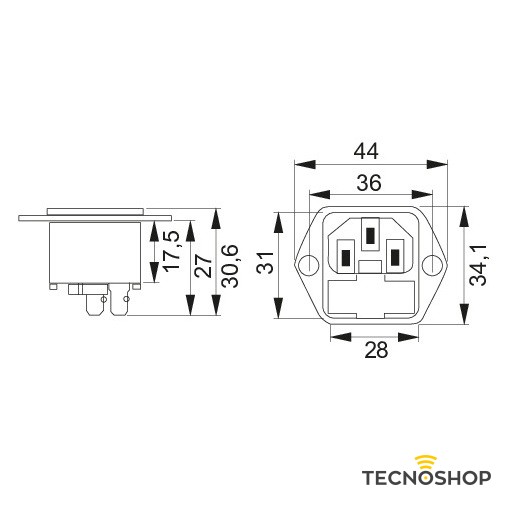 LIFE SPINA TRIPOLARE C14 10A 250V A INCASSO CON PORTAFUSIBILE - immagine 2