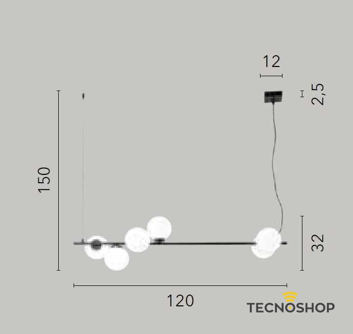 INTEC SOSPENSIONE "ENOIRE" 6xE14 L.120cm NERO MATT - immagine 4