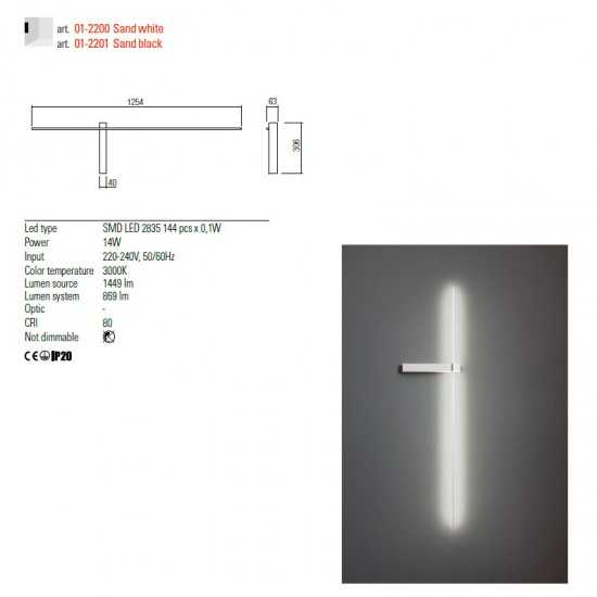 REDO APPLIQUE MOD. TANGENT 14W 870LM BIANCO 125CM 3000K - immagine 2